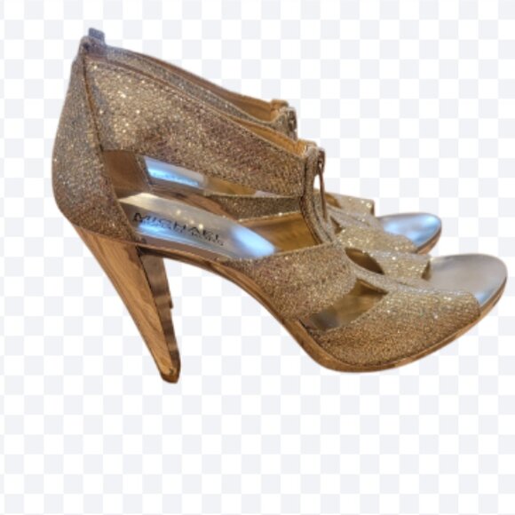 Michael Kors Berkley 4” High Heel Metallic Front Zip Sparkling Gladiator Sandals - Picture 2 of 13